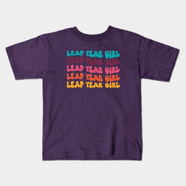 Leap year girl, groovy wavy text retro style Kids T-Shirt by FABulous